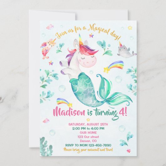 Meermicorn verjaardagsuitnodiging Girl Magical par Kaart (Voorkant)