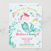 Meermicorn verjaardagsuitnodiging Girl Magical par Kaart (Voorkant / Achterkant)