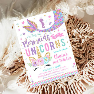 Meermin Eenhoorn Meisje Verjaardagsuitnodiging Kaart