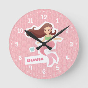 Meermin Meisje Roze Golf Patroon Kamer Klok