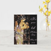 Meermin met baby 1st moederdag kaart (Gele Bloem)