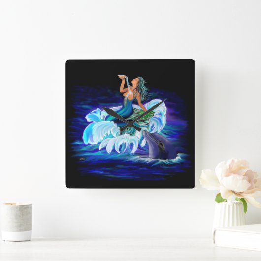 Meermin met Dolfijn Vierkante Klok (Huis)