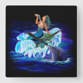 Meermin met Dolfijn Vierkante Klok (Voorkant)