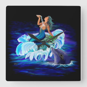 Meermin met Dolfijn Vierkante Klok