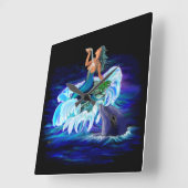 Meermin met Dolfijn Vierkante Klok (Hoek)