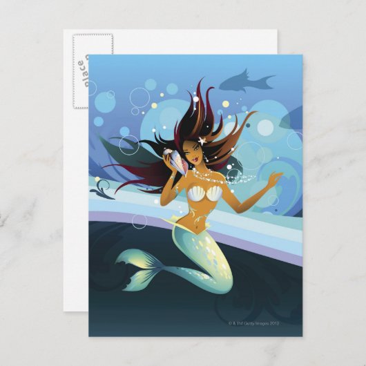 Meermin met shell aan oor briefkaart (Voorkant / Achterkant)