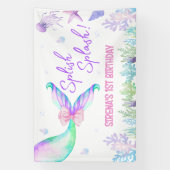 Meermin Waterverf Meisje Eerste Verjaardag Achterg Spandoek (Verticaal)