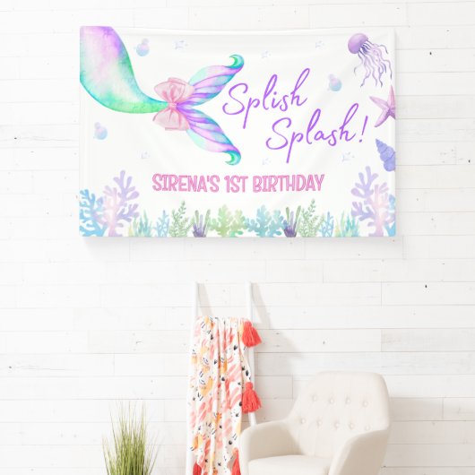 Meermin Waterverf Meisje Eerste Verjaardag Achterg Spandoek (Insitu)