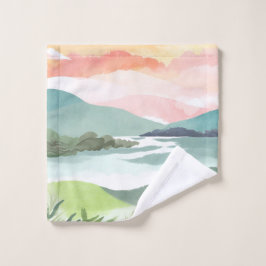 Meerochtendzonneopgang | Aquarel Natuur Washandje