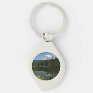 Meerreflectie van Mount Rainier met wilde bloemen Sleutelhanger