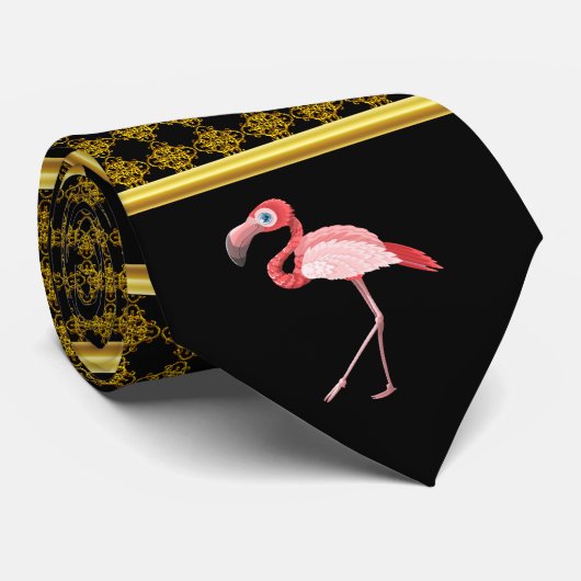 Meerroze kleur Flamingos met blauwe ogen Stropdas (Opgerold)