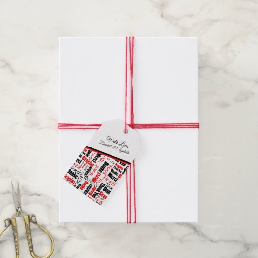 Meertalig bedankt Rode Zwarte Typografie Cadeaulabel (Met Touw)