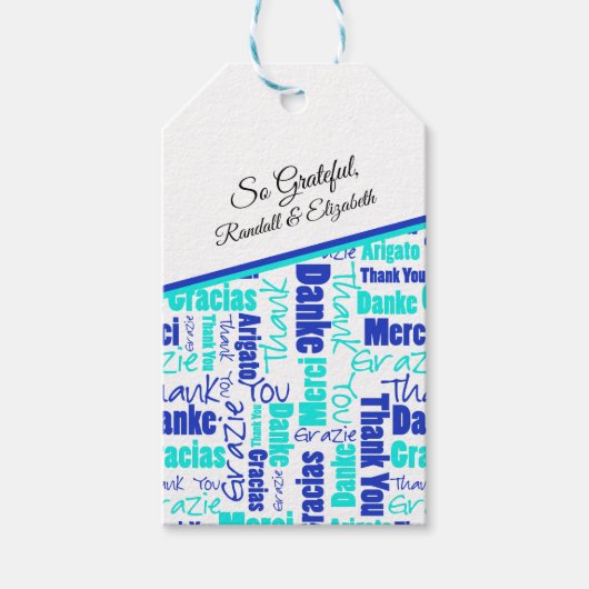 Meertalig bedankt Typografie Blue Word Cloud Cadeaulabel (Voorkant)
