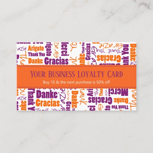 Meertalig bedankt Typografie Loyalty Punch Visitekaartje (Voorkant)
