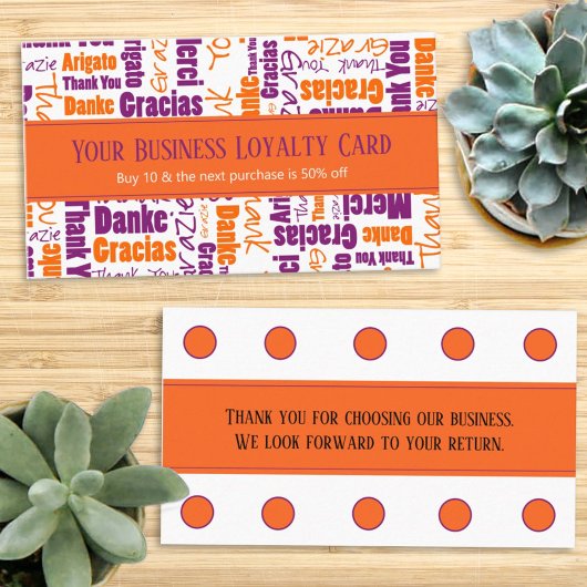 Meertalig bedankt Typografie Loyalty Punch Visitekaartje