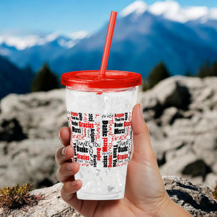 Meertalig bedankt Typografie Red Black Acryl Drinkbeker
