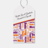 Meertalig Dank je wel Typografie Paars Sinaasappel Cadeaulabel (Voorkant)