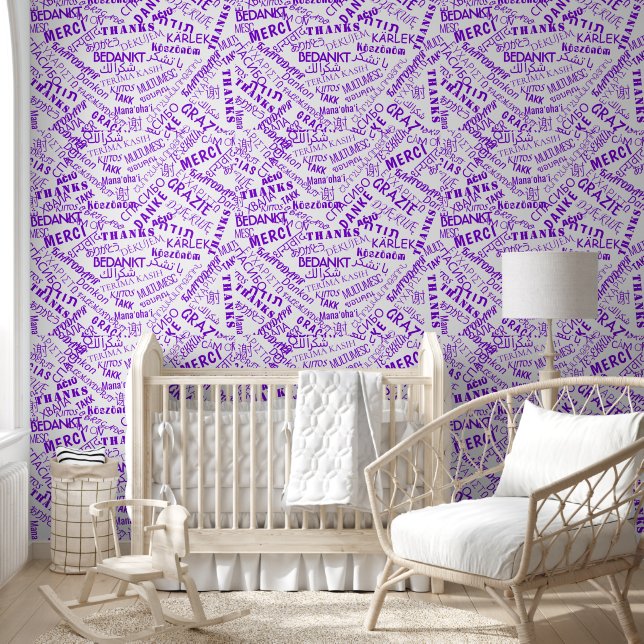 Meertalig dank u tekst aangepaste kleuren Paarse Behang (Kinderen)
