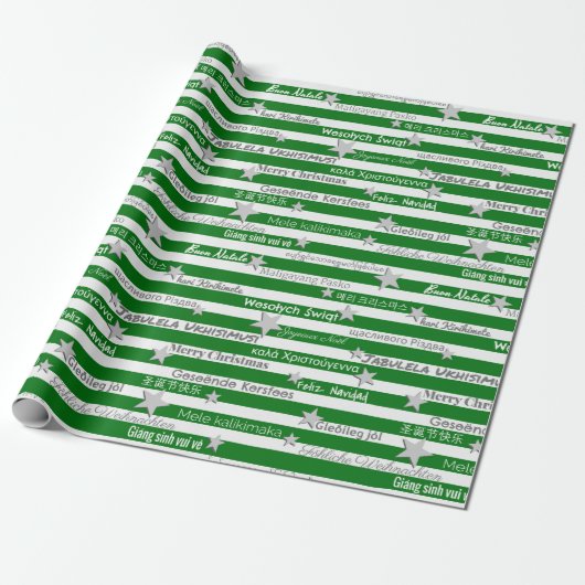 Meertalig Kerst Groene Streep Wrapping Papier (Uitgerold)