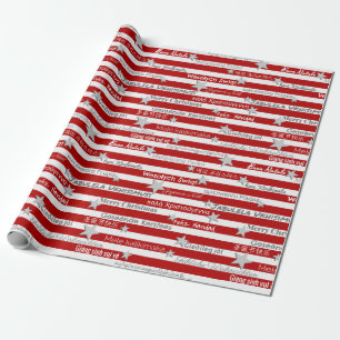 Meertalig kerstpapier met rode streep cadeaupapier