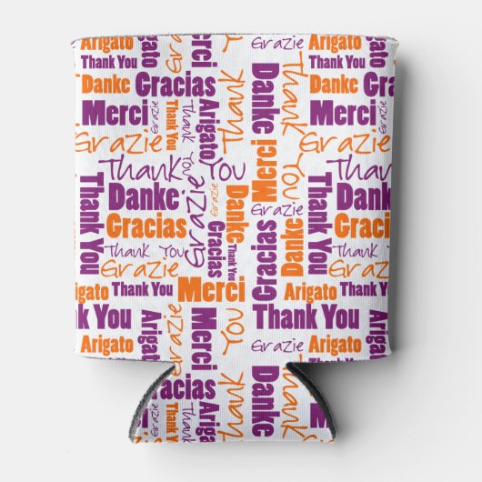 Meertalig Paars Sinaasappel Dank u wel Typografie Blikjeskoeler (Voorkant)