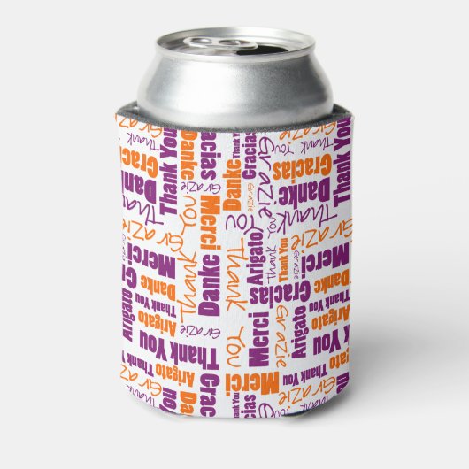 Meertalig Paars Sinaasappel Dank u wel Typografie Blikjeskoeler (Blikje Achterkant)