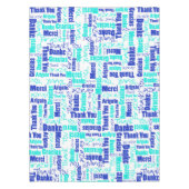 Meertalige blauwe turquoise dank u typografie tafelkleed (Voorkant)