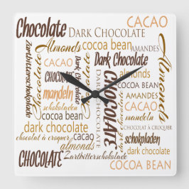 Meertalige chocolade-typografie Word Collage Vierkante Klok
