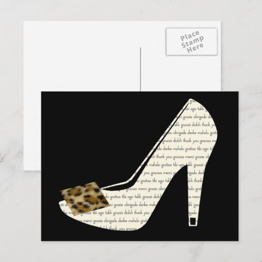 Meertalige Dank u Leopard Print Schoen Briefkaart (Voorkant / Achterkant)
