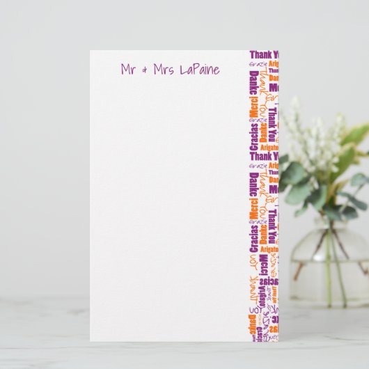 Meertalige Dank u Typografie Collage Wedding Briefpapier (Staand voorkant)