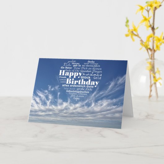 Meertalige geboortedag kaart (Gele Bloem)