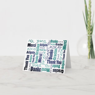 Meertalige Groen Blauw Typografie Collage Bedankkaart