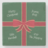 Meertalige kerst rood en groen stenen onderzetter (Voorkant)