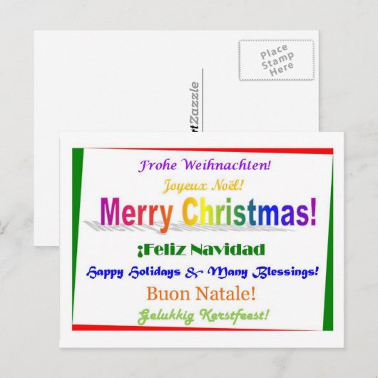 Meertalige Kerstmis - Feestdagenkaart (Voorkant / Achterkant)