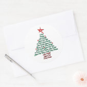Meertalige Kerstmis Kaart Feliz Natal Tree Ronde Sticker (Envelop)