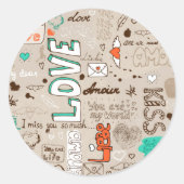 Meertalige liefde doedelen patroon kunst ronde sticker (Voorkant)