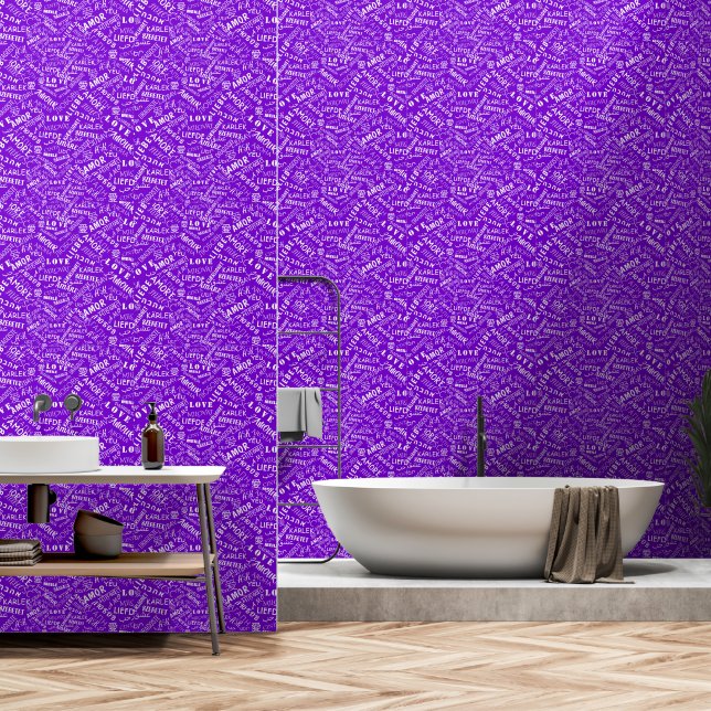 Meertalige liefde tekst aangepaste kleuren Paarse Behang (Badkamer)