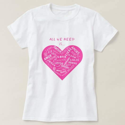 Meertalige Liefde Tekst T-Shirt Internationaal Gif (Design voorkant)