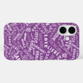 Meertalige liefdestekst Paarse iPhone Case (Achterkant (horizontaal))