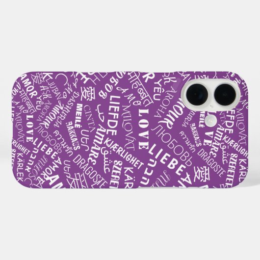 Meertalige liefdestekst Paarse iPhone Case (Achterkant (horizontaal))