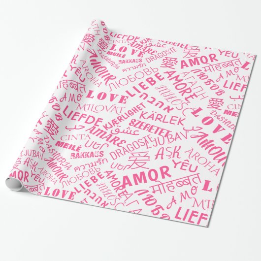 Meertalige Love Tekst Wrapping Papier Kies Kleur (Uitgerold)