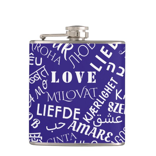 Meertalige Love Tekstkolf - Kies kleuren Heupfles (Voorkant)