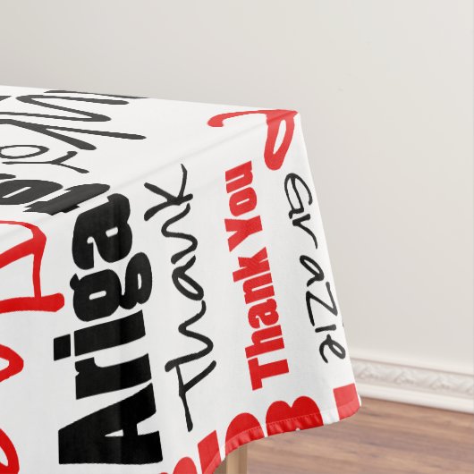 Meertalige rode zwarte typografie Dank u Tafelkleed (Voorbeeld)