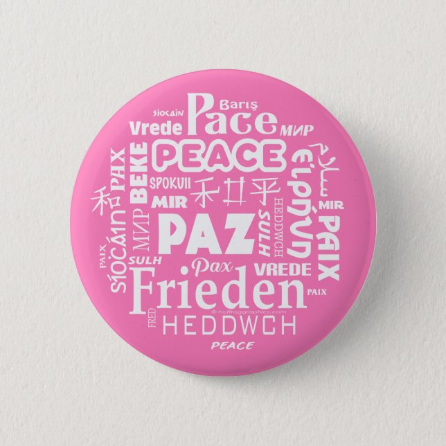 Meertalige roze vredesbadge ronde button 5,7 cm (Voorkant)