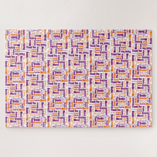 Meertalige typografie Dank u Oranje Paars Legpuzzel (Horizontaal)
