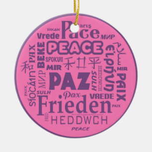 Meertalige vrede Kerstdecoratie roze 2 Keramisch Ornament