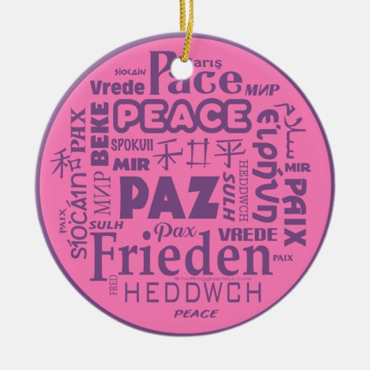 Meertalige vrede Kerstdecoratie roze 2 Keramisch Ornament (Voorkant)
