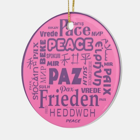 Meertalige vrede Kerstdecoratie roze 2 Keramisch Ornament (Links)