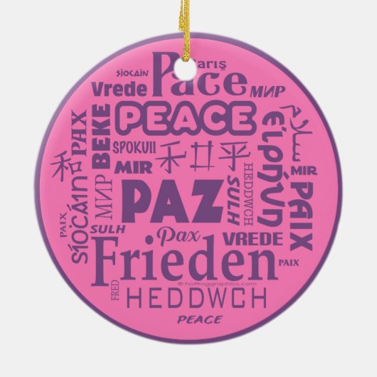 Meertalige vrede Kerstdecoratie roze 2 Keramisch Ornament (Achterkant)