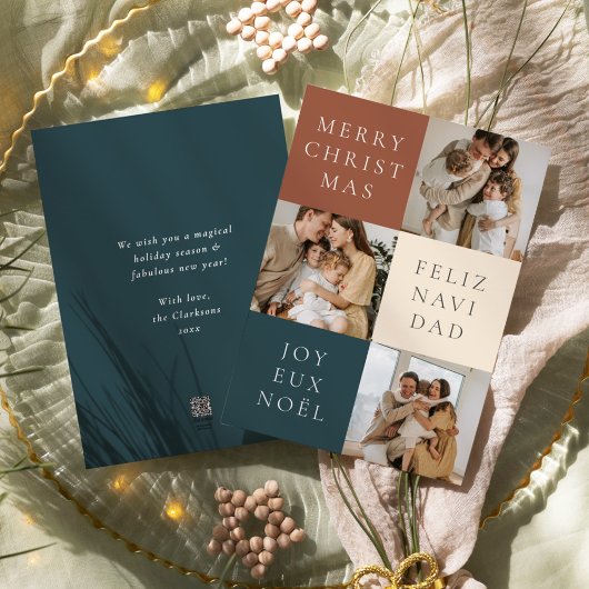 Meertalige vrolijke kerst moderne foto feestdagenkaart